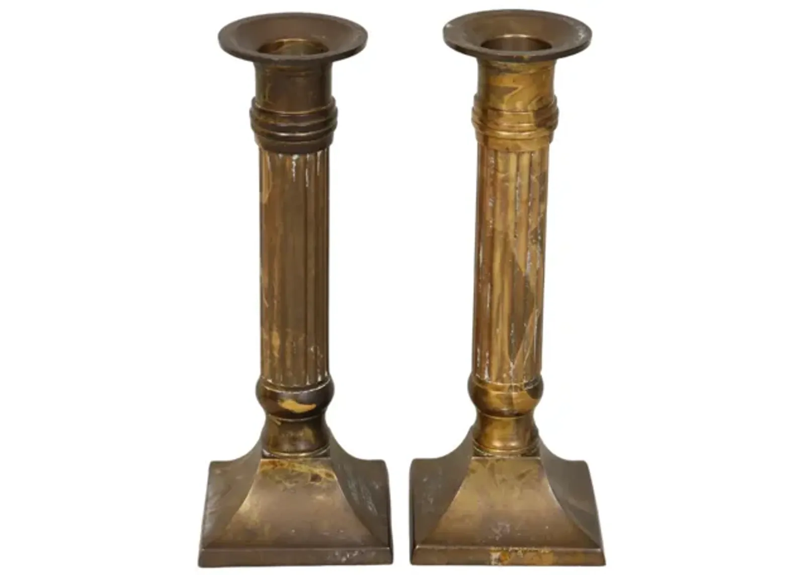 Brass Candlestick Holders - a Pair - Gold