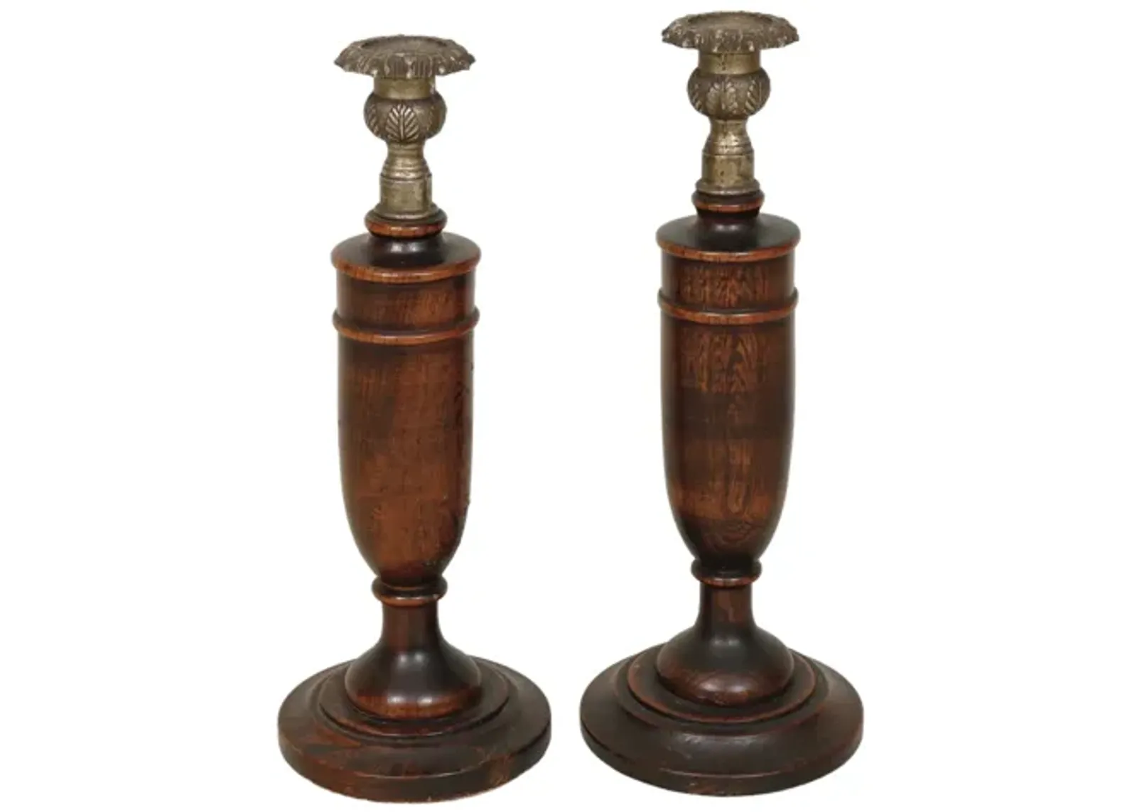 English Antique Candlesticks - a Pair - Brown