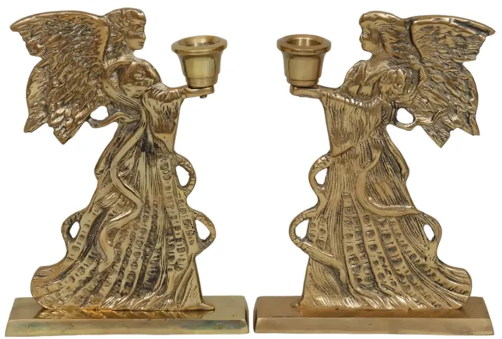 Brass Angel Candle Holders - a Pair - Brown