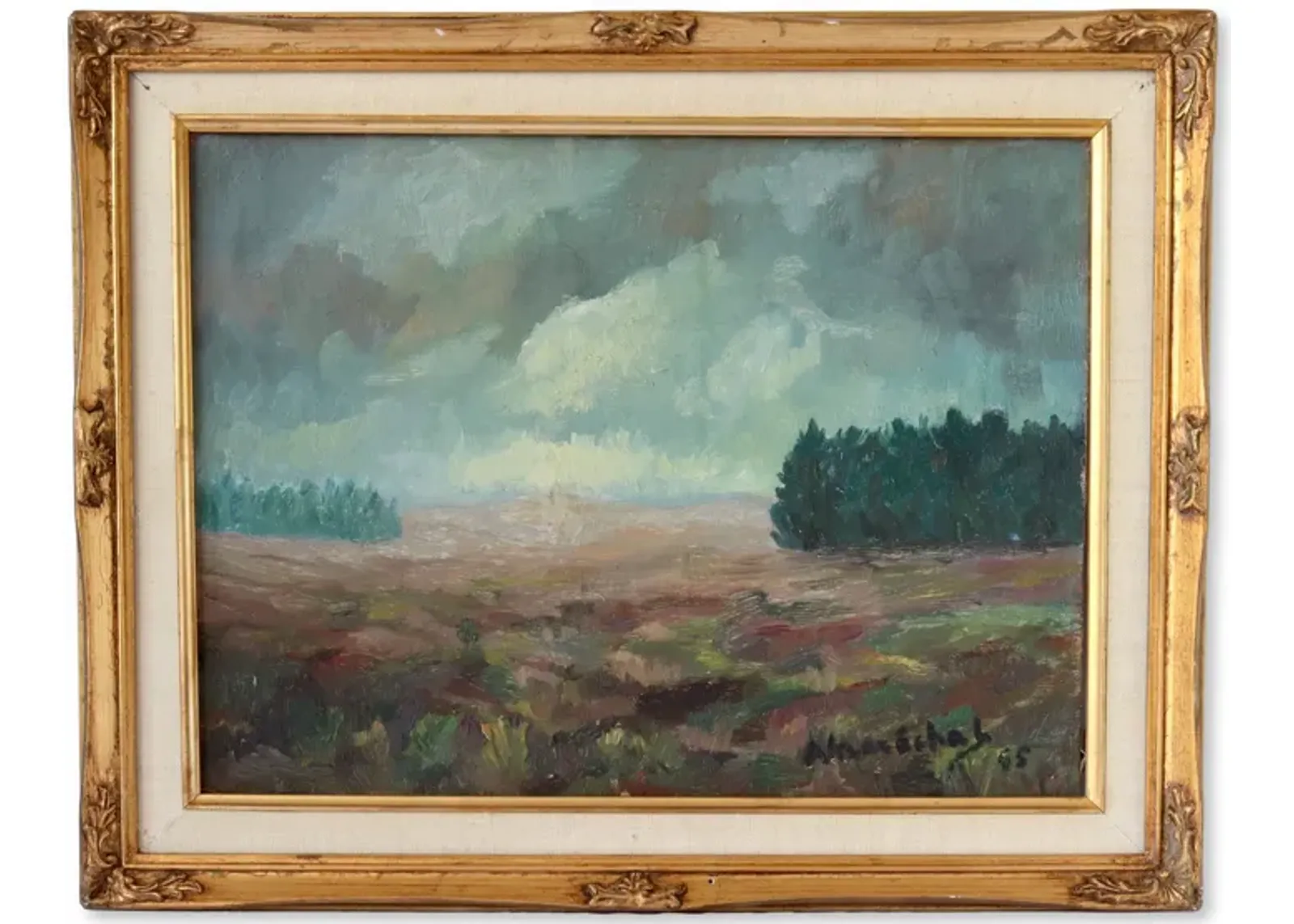 French Painting - Rural Field/ Stormy Sky