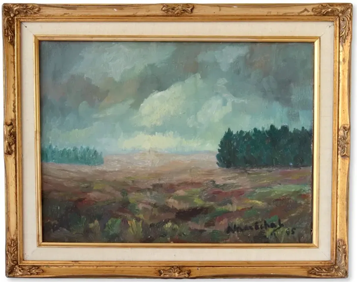 French Painting - Rural Field/ Stormy Sky