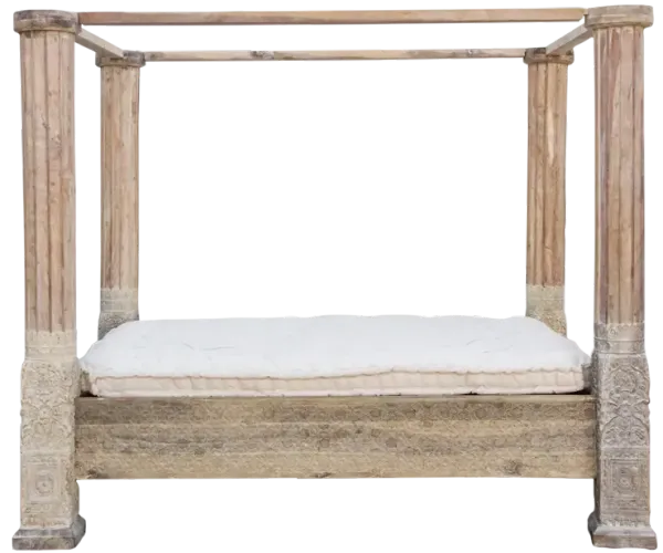 Indian Palace Antique Column Poster Bed - Brown