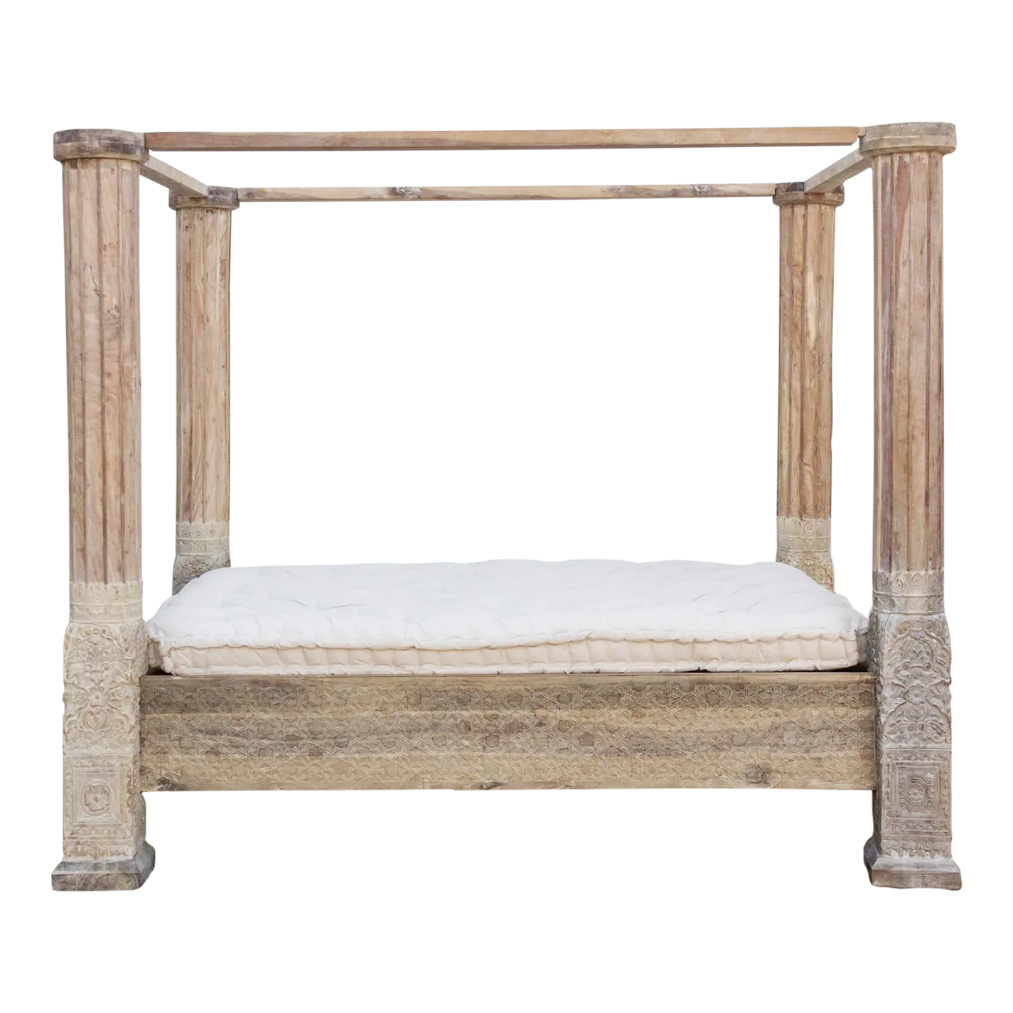 Indian Palace Antique Column Poster Bed - Brown