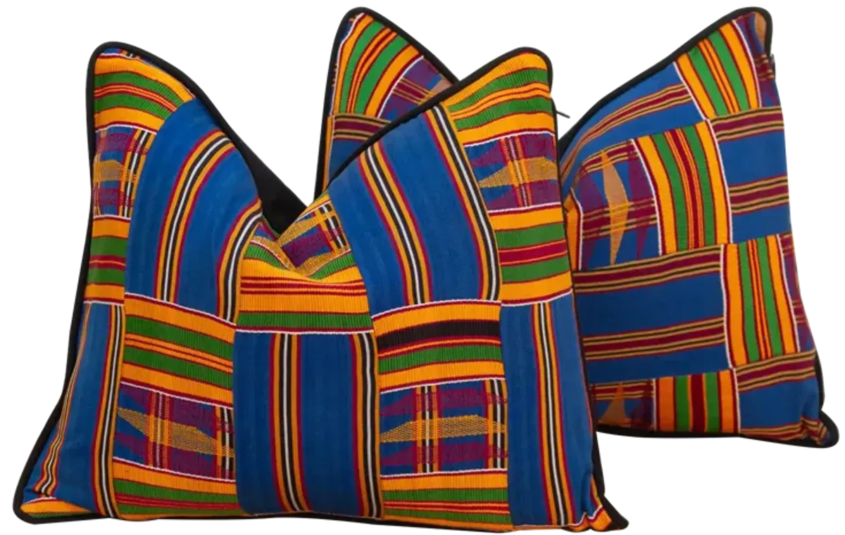 Blue Vintage African Kente Pillow Covers - de-cor