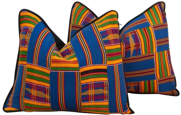 Blue Vintage African Kente Pillow Covers - de-cor