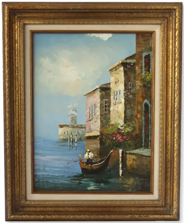 Midcentury Venice Oil Painting - Rose Victoria - Blue