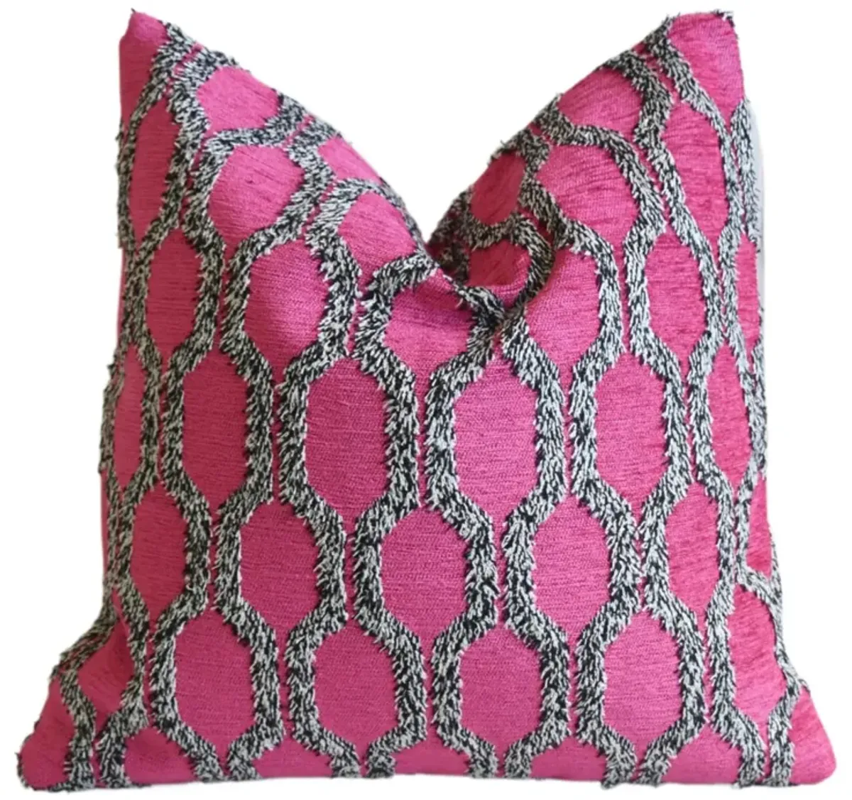 Pink W/ Black & White Shag Velvet Pillow