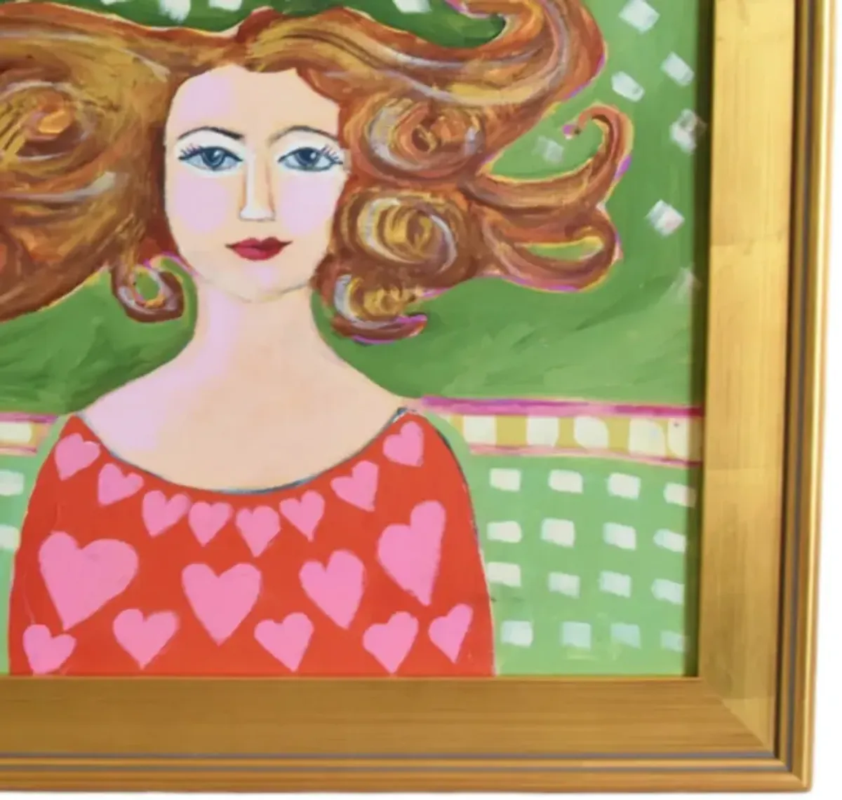 French Mademoiselle with Long Red Hair - Green