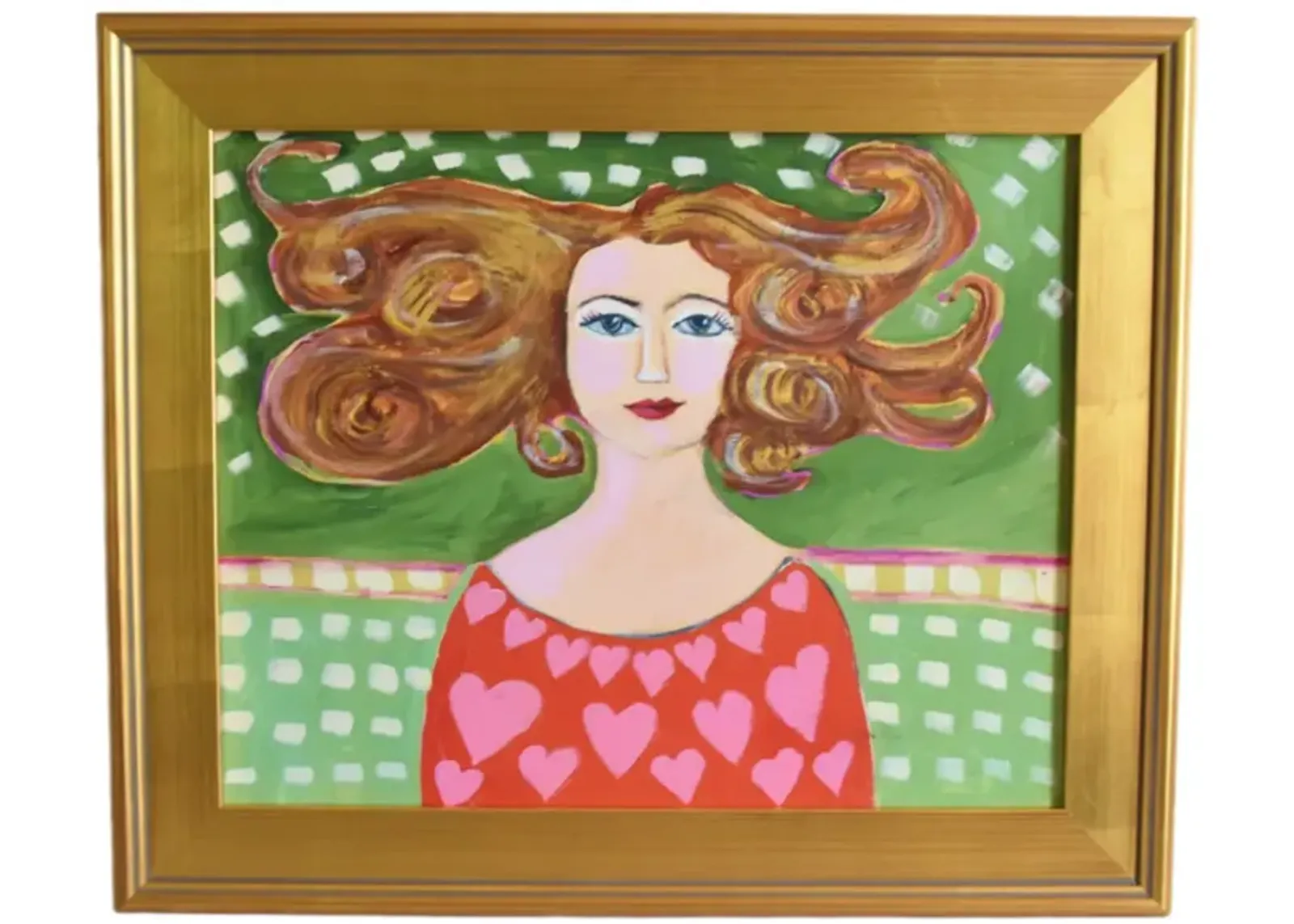 French Mademoiselle with Long Red Hair - Green