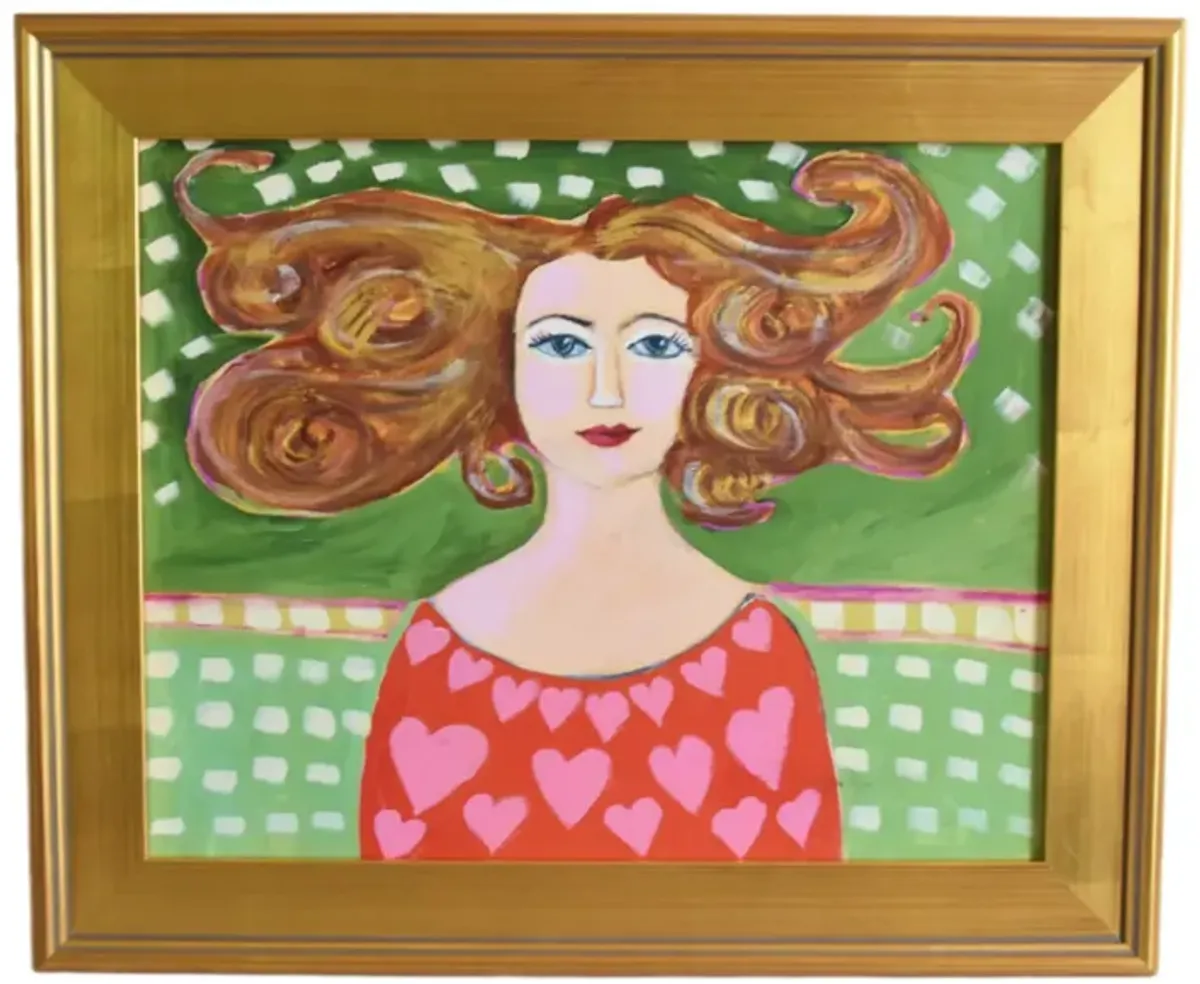 French Mademoiselle with Long Red Hair - Green