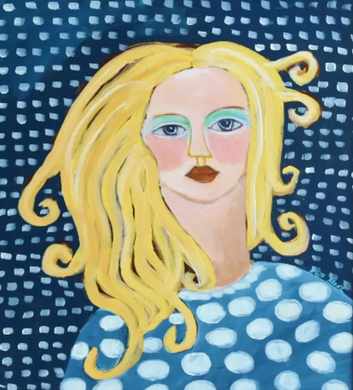 French Mademoiselle with Long Blonde Hair - Blue