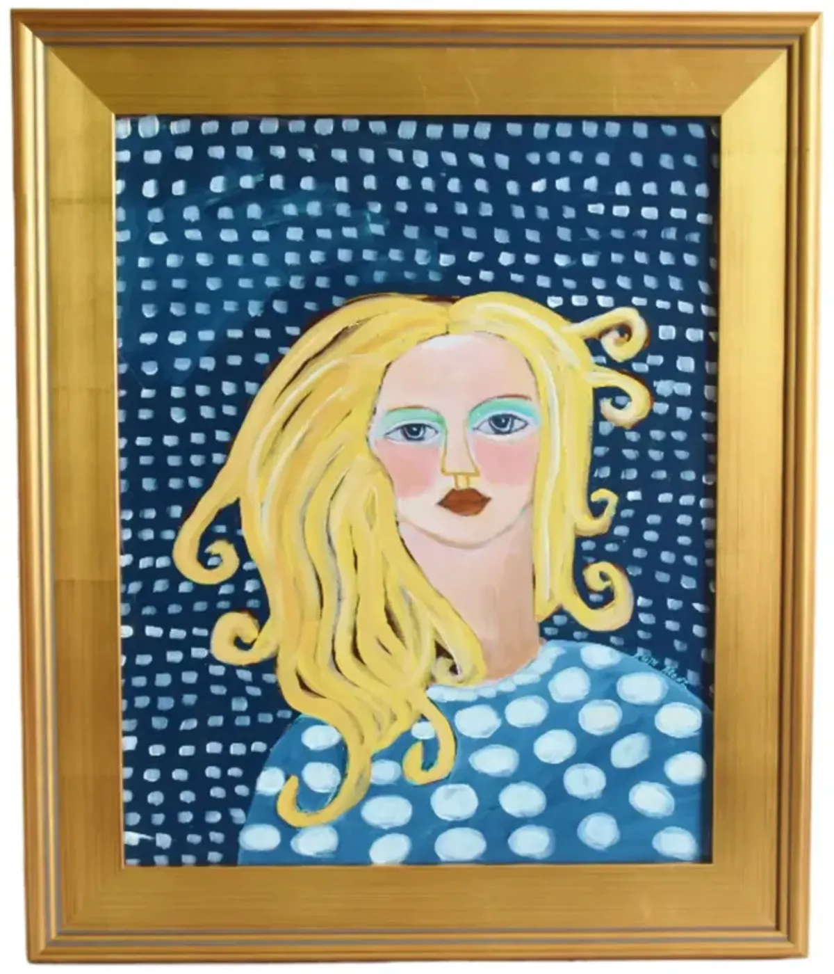 French Mademoiselle with Long Blonde Hair - Blue