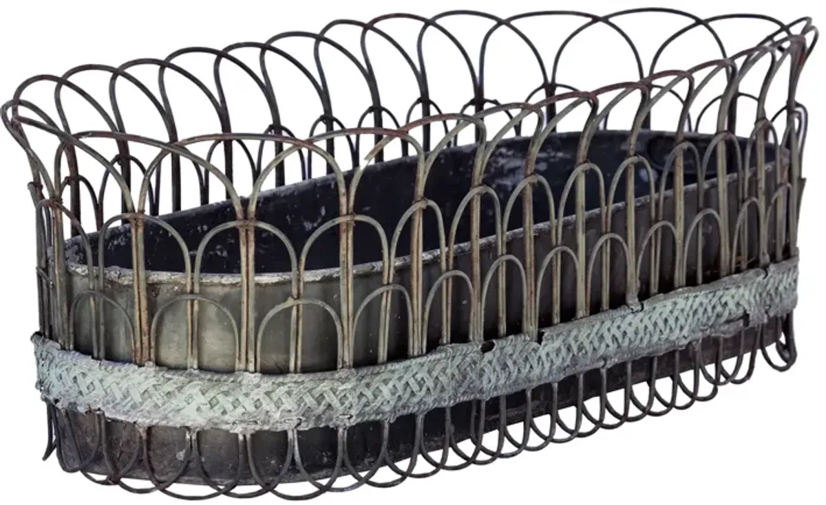 Antique European Long Oval Zinc Planter - Black - 14" L x 33" W x 10" H