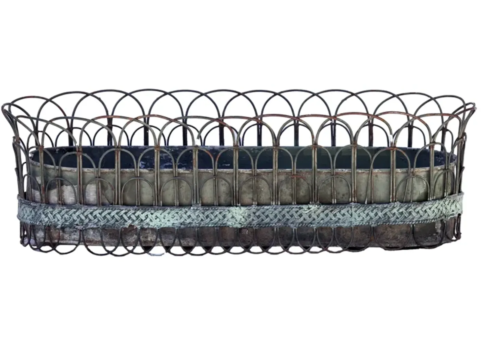 Antique European Long Oval Zinc Planter - Black - 14" L x 33" W x 10" H