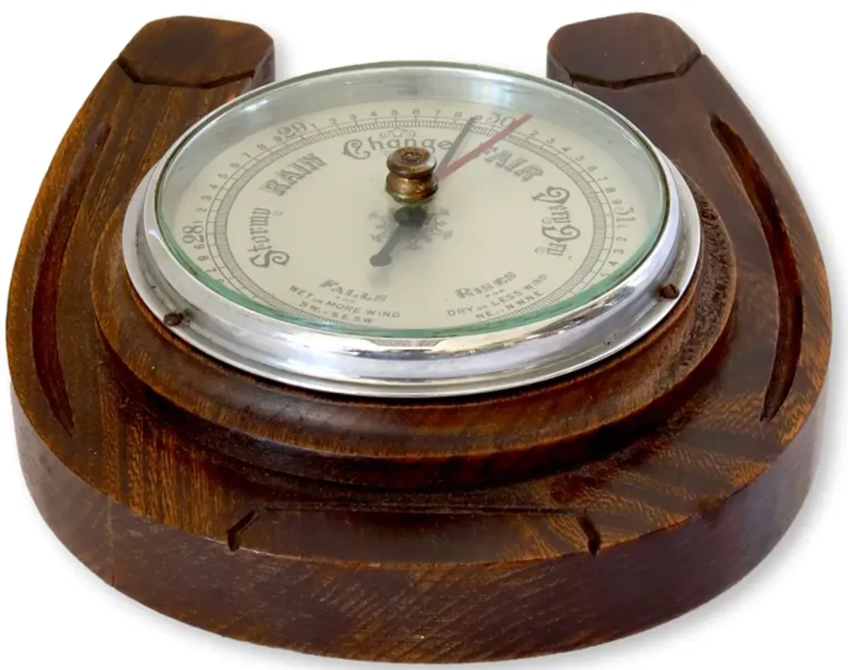 English "Horseshoe" Wall Mount Barometer - Brown