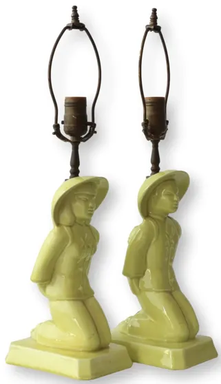 1950s Chinoiserie Man & Woman Lamps - Yellow