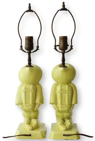 1950s Chinoiserie Man & Woman Lamps - Yellow