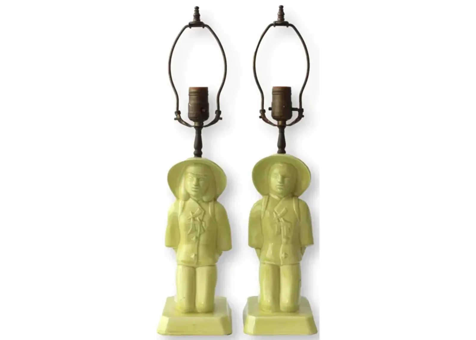 1950s Chinoiserie Man & Woman Lamps - Yellow