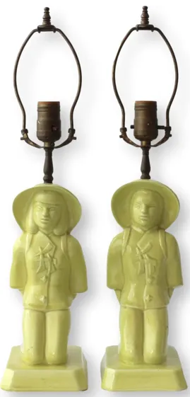 1950s Chinoiserie Man & Woman Lamps - Yellow