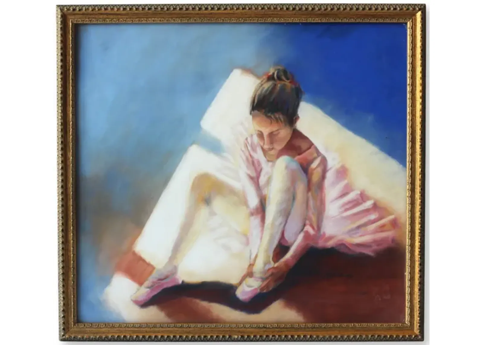 Signed Framed Pastel "Ballerina" - Blue