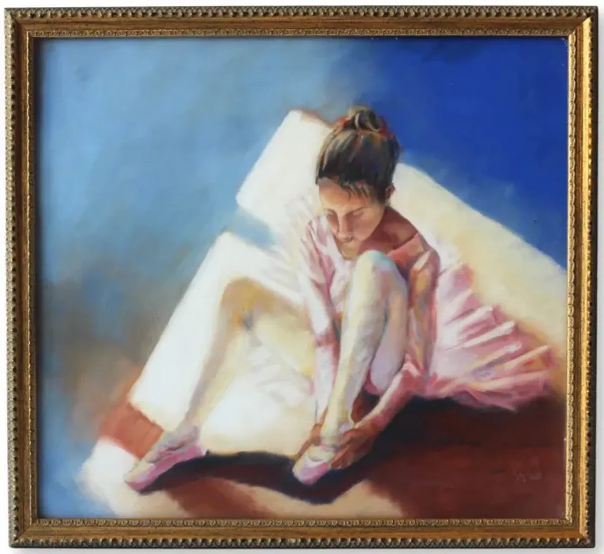 Signed Framed Pastel "Ballerina" - Blue