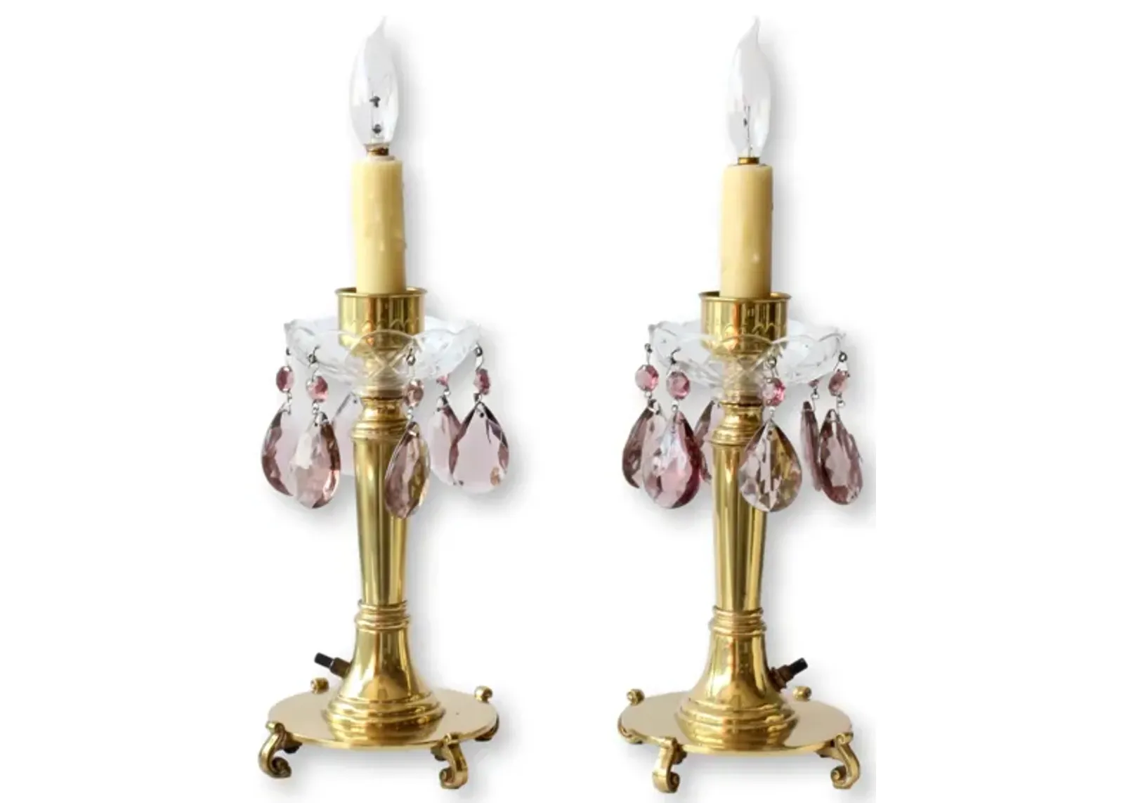 Candlestick Lamps w/Amethyst Crystals