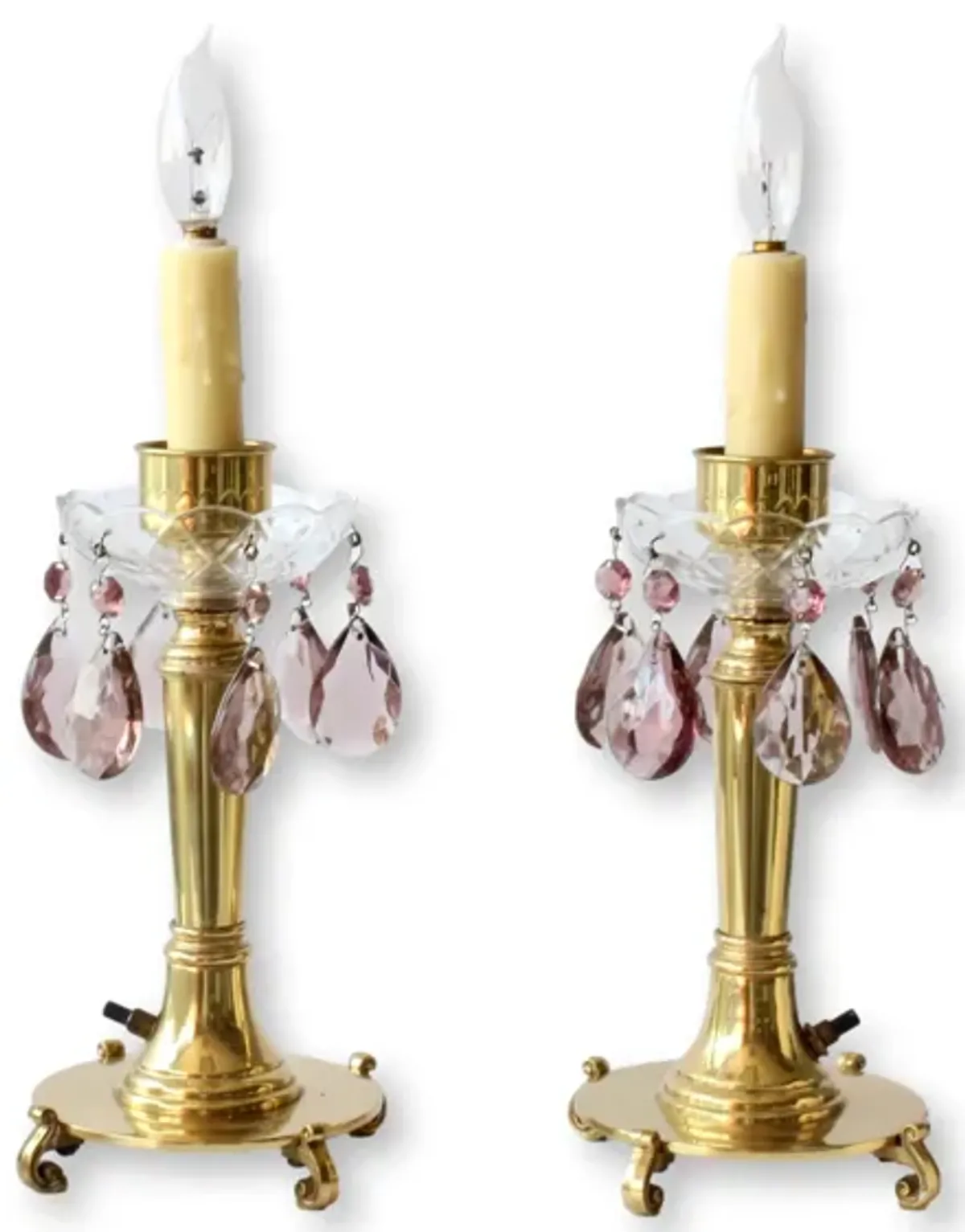 Candlestick Lamps w/Amethyst Crystals