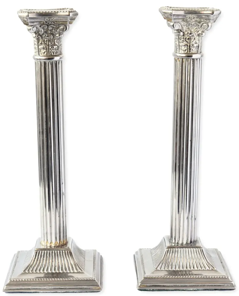 Vintage Silver-Plate Column Candlesticks