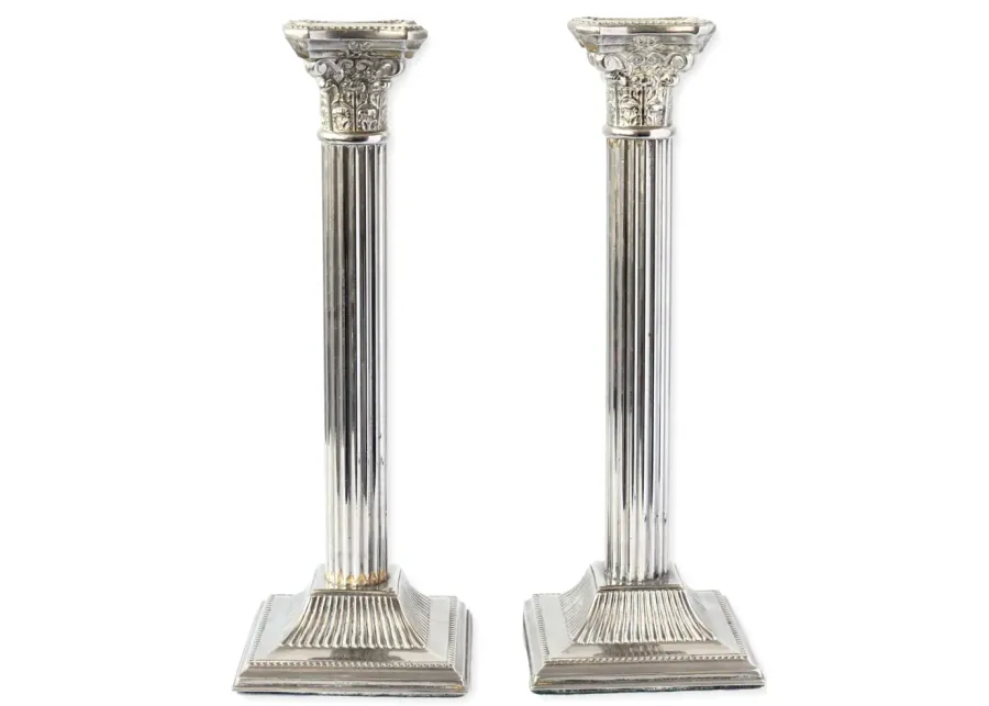 Vintage Silver-Plate Column Candlesticks