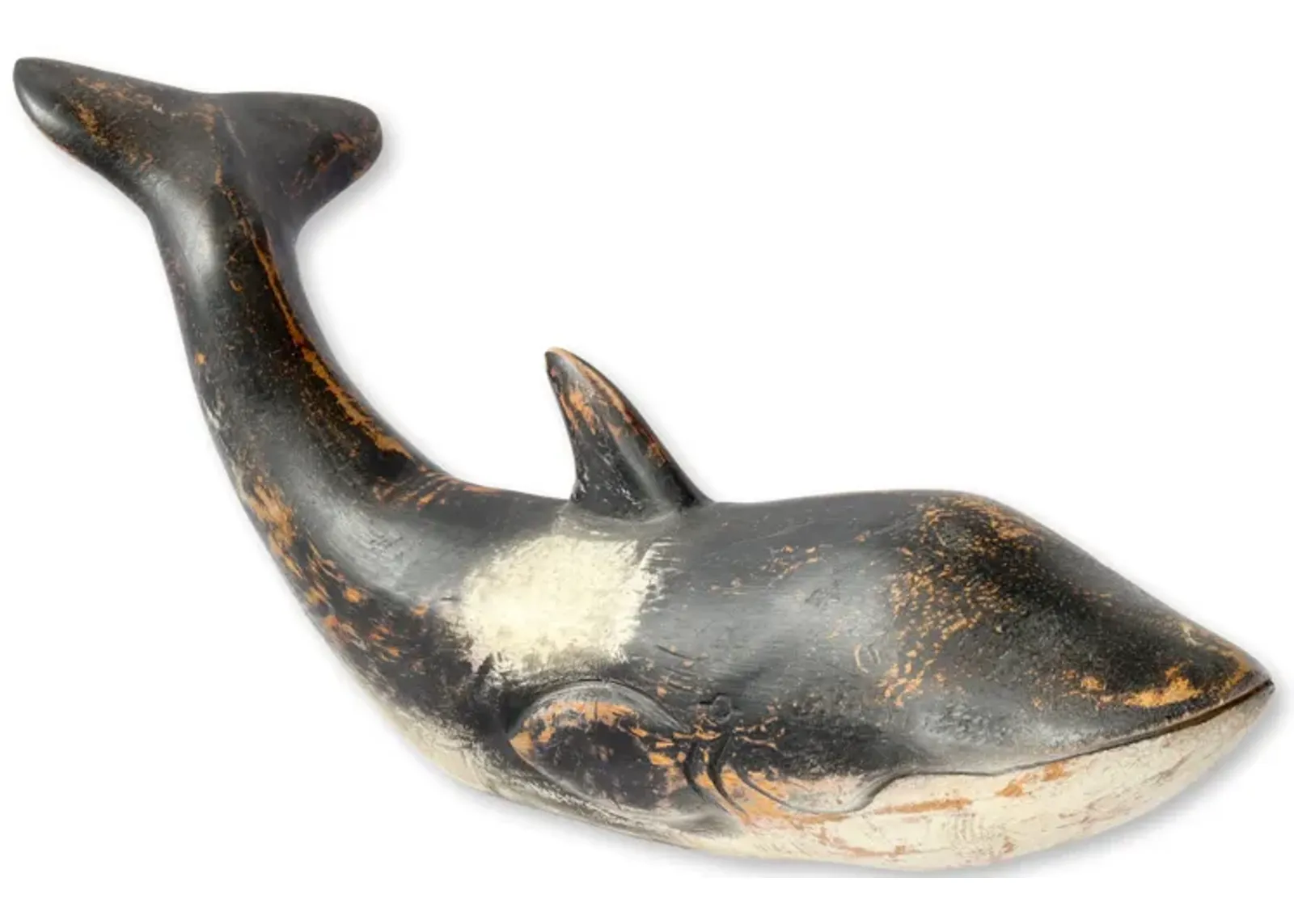 Hand-Made Painted Carved Wood Whale - Black