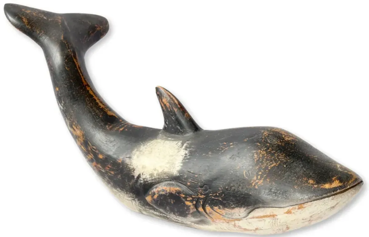 Hand-Made Painted Carved Wood Whale - Black