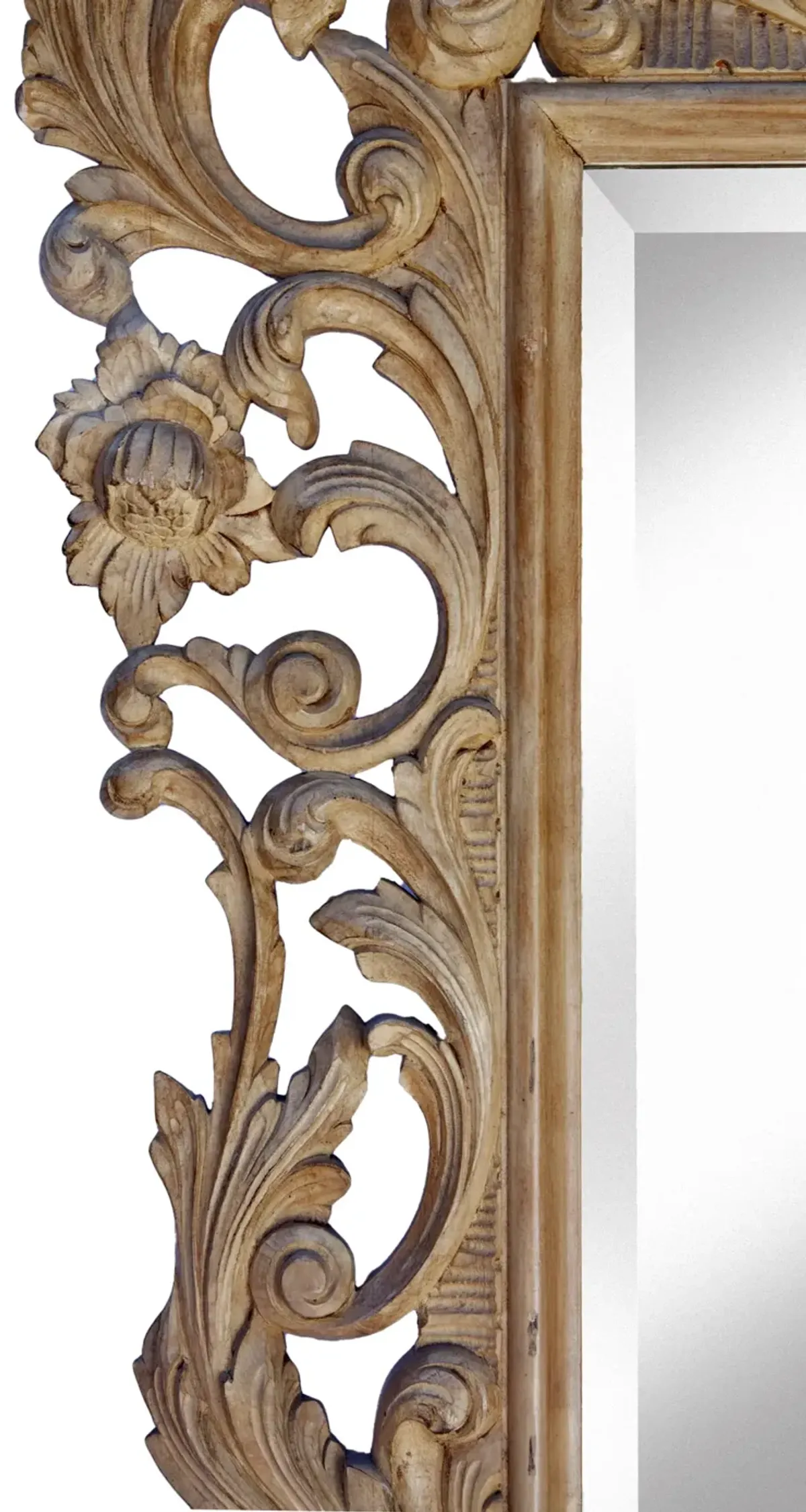 Large Hand Carved Wood Mirror - Fleur de Lex Antiques - Gold