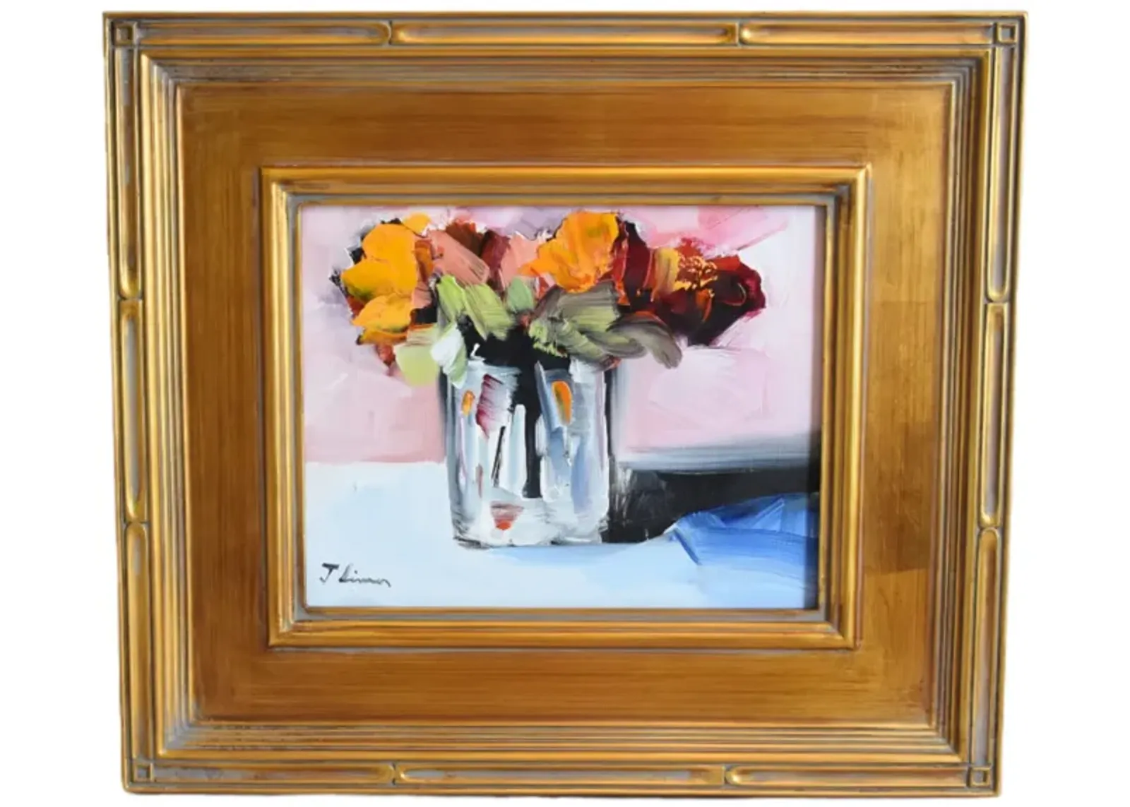 Colorful Bouquet of Flowers Oil Painting - Black