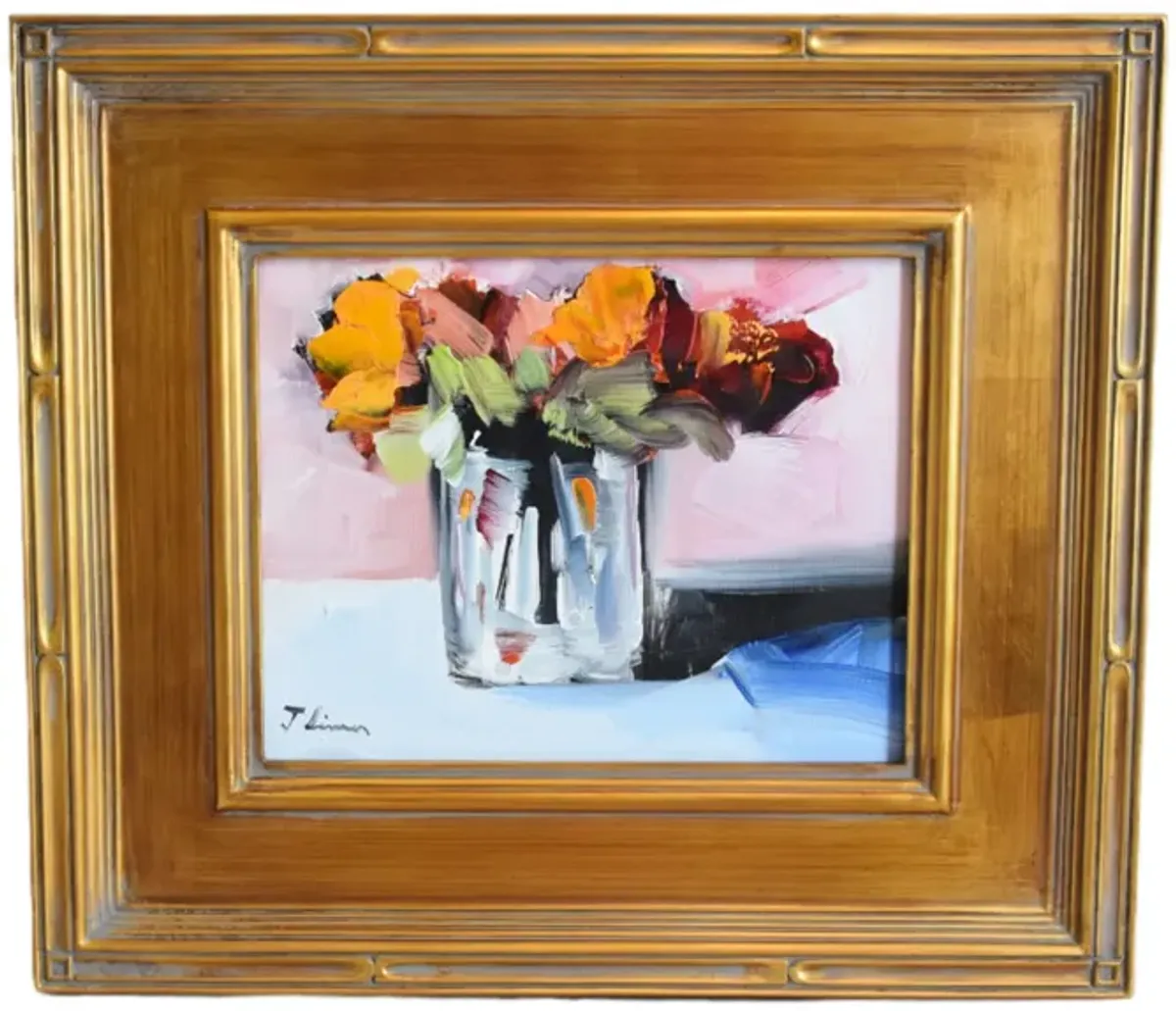 Colorful Bouquet of Flowers Oil Painting - Black