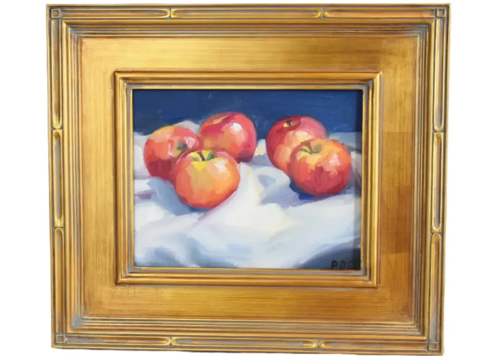 Impressionist Tablescape Apples Painting - Red