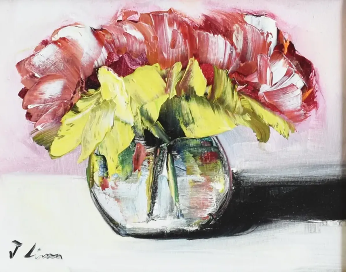 Red & Yellow Bouquet Flowers Painting - White