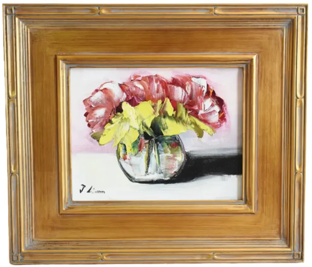 Red & Yellow Bouquet Flowers Painting - White