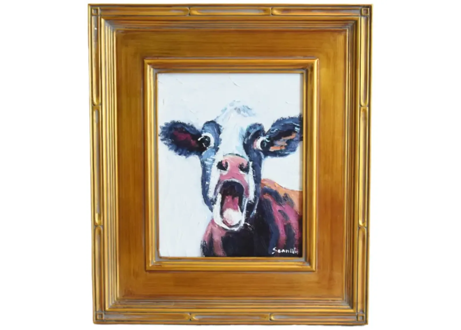 Sean Wu - Cow Portrait Oil Painting - Gold