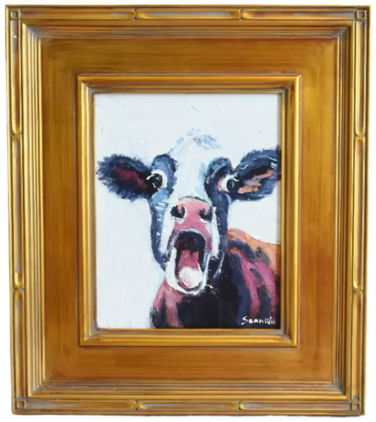 Sean Wu - Cow Portrait Oil Painting - Gold