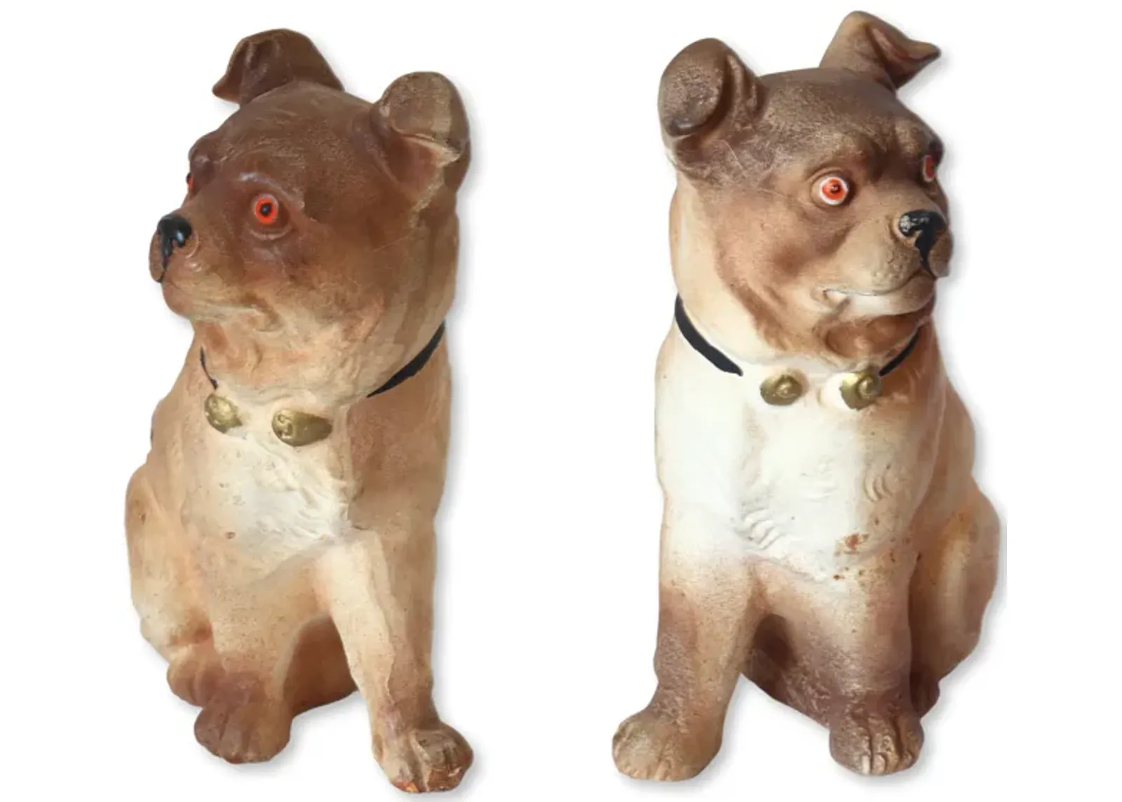 Vintage Porcelain Bisque Pug Dogs - Set of 2 - Brown