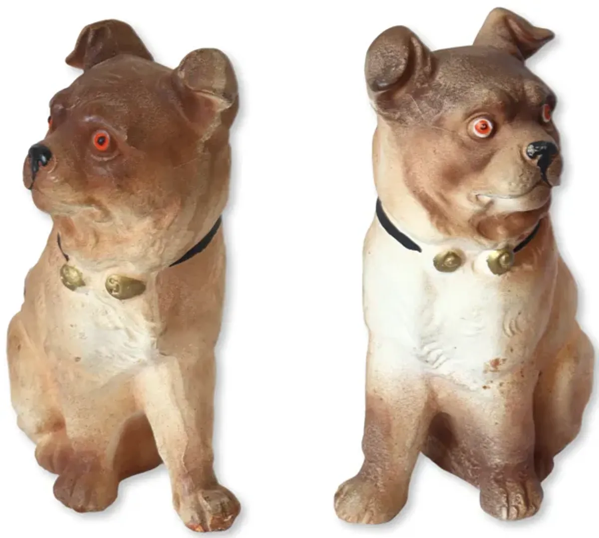 Vintage Porcelain Bisque Pug Dogs - Set of 2 - Brown