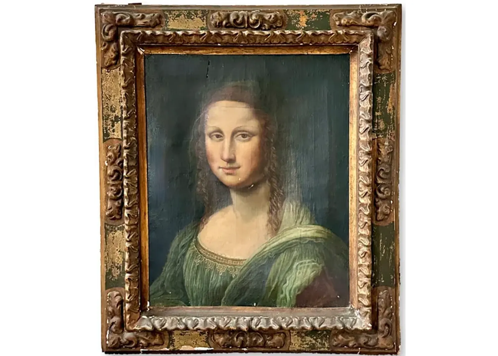 Rustic Antique Oil on Canvas "Mona Lisa" - Brown