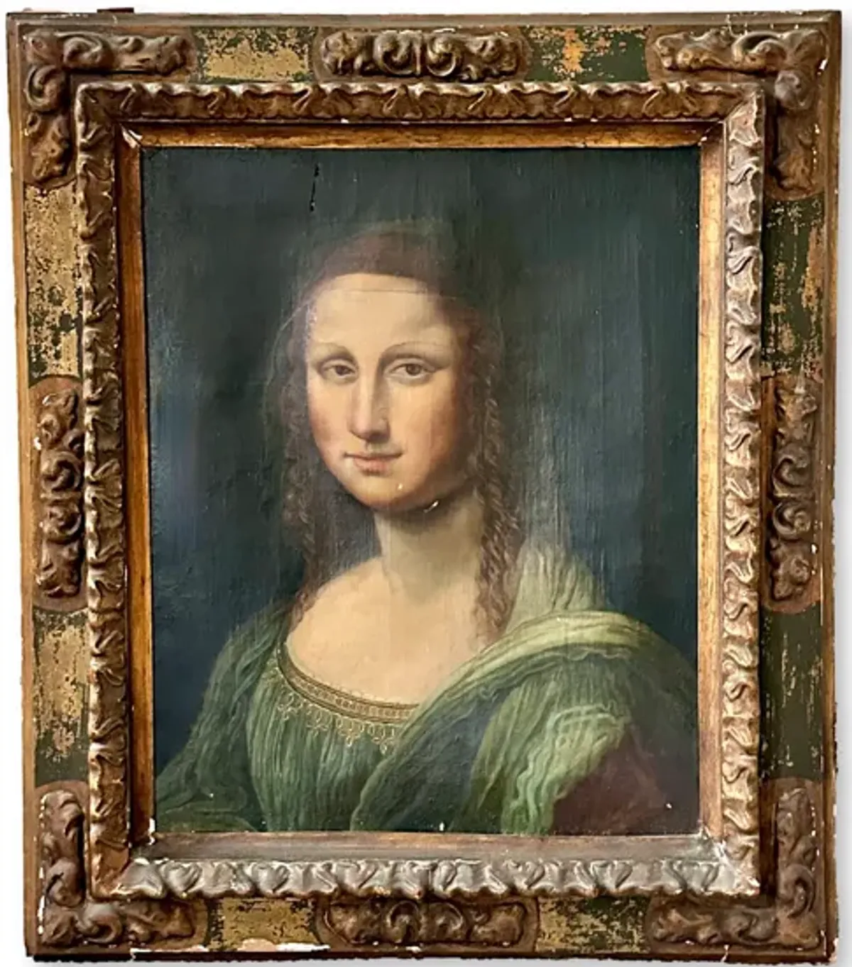 Rustic Antique Oil on Canvas "Mona Lisa" - Brown