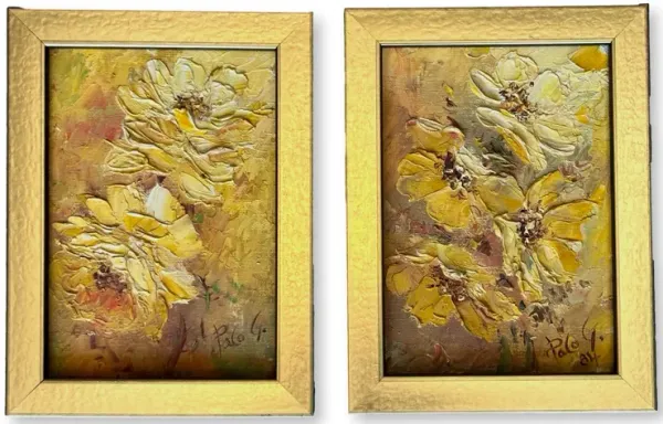 Limited Edition - Petit Framed Floral Paintings - Set of 2 - Rose Victoria - Gold