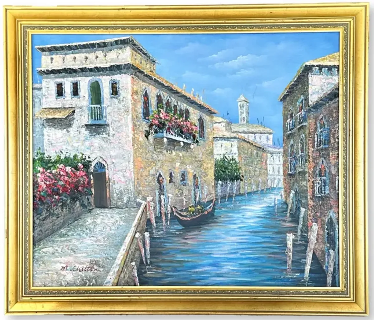 Framed Painting - Venice Canal & Gondola - Blue