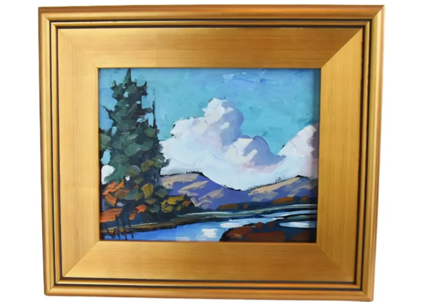 Wm. Hawkins River Landscape Painting - Blue