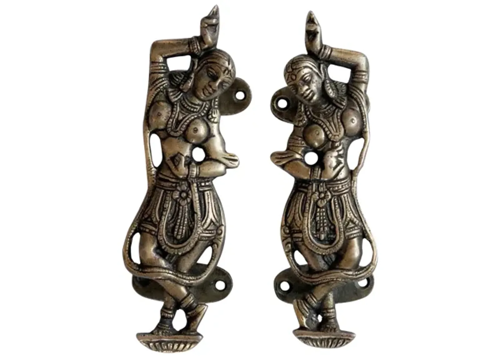 Indian Dancer Brass Door Handles - a Pair - Black