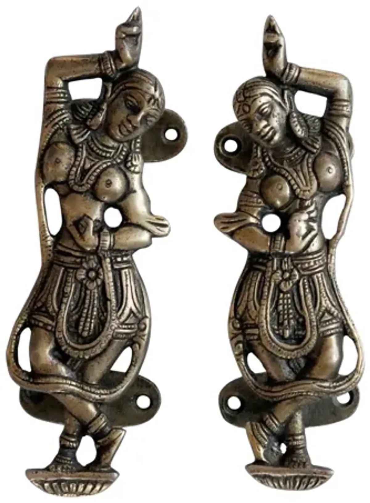 Indian Dancer Brass Door Handles - a Pair - Interesting Things - Black