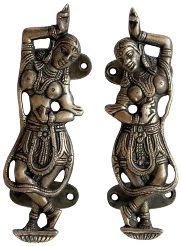 Indian Dancer Brass Door Handles - a Pair - Interesting Things - Black