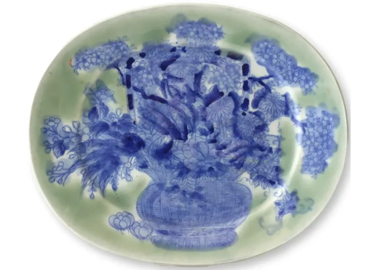 Antique Japanese Porcelain Celadon Plate - Blue